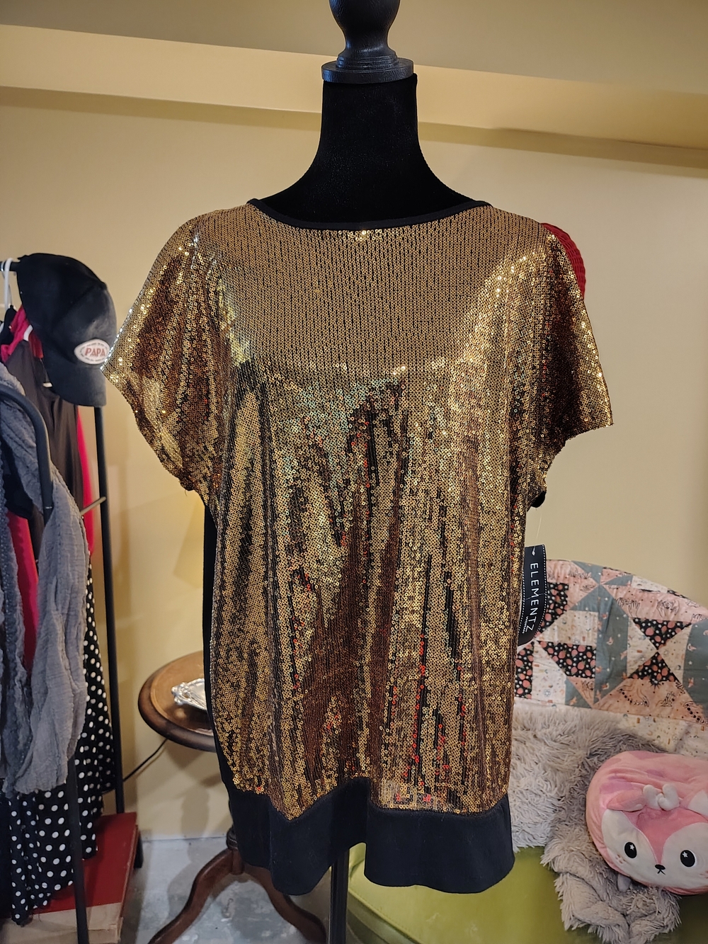 Elementz Gold Sequin Short Sleeve Top